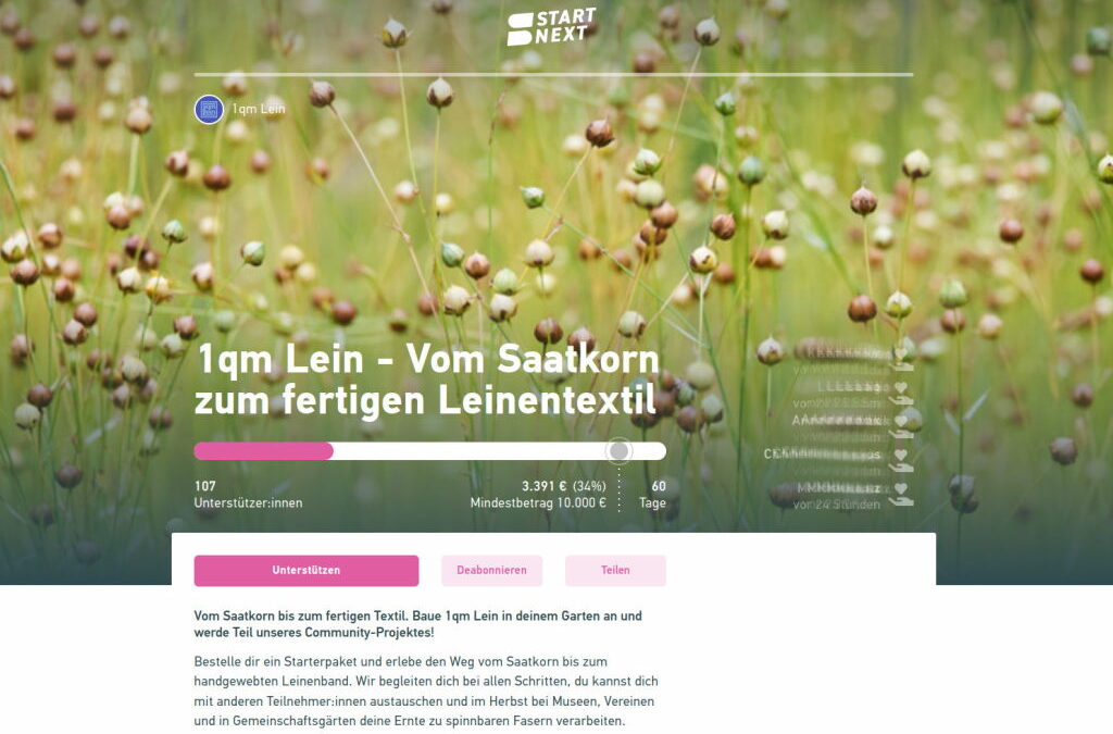 Cowdfunding: “1qm Lein – Vom Saatkorn zum fertigen Leinentextil”