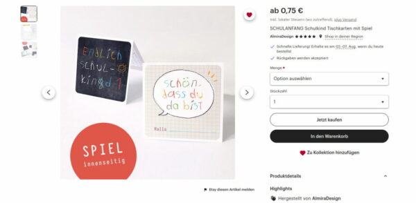 Werbung Etsy Schuleinführung Einschulung